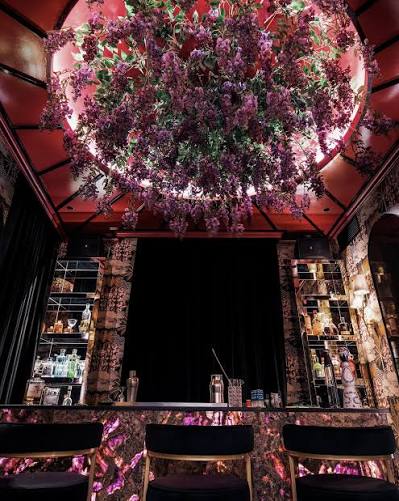 The bar counter under floral light